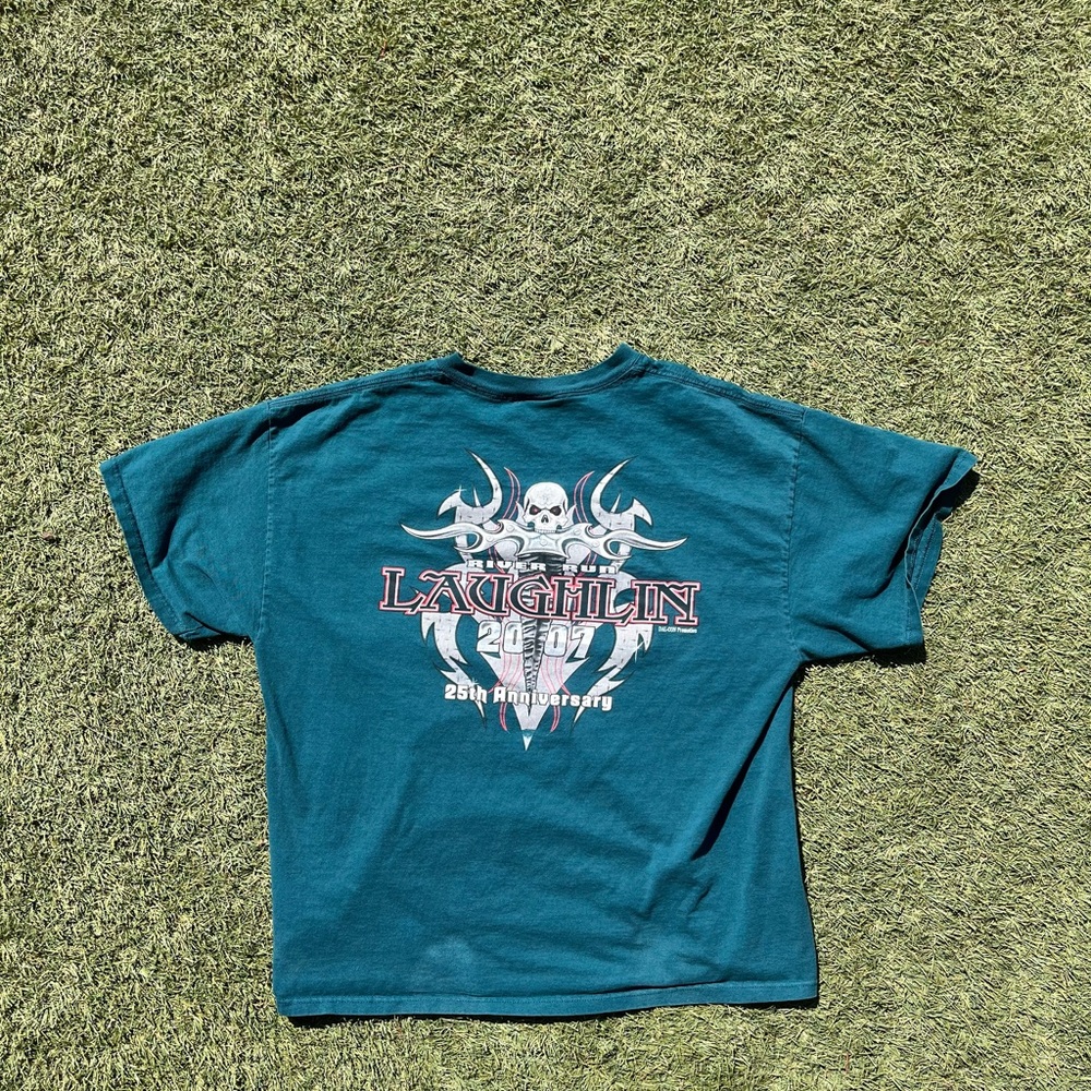 Blue Short Sleeve Tee with Ornate Graphic